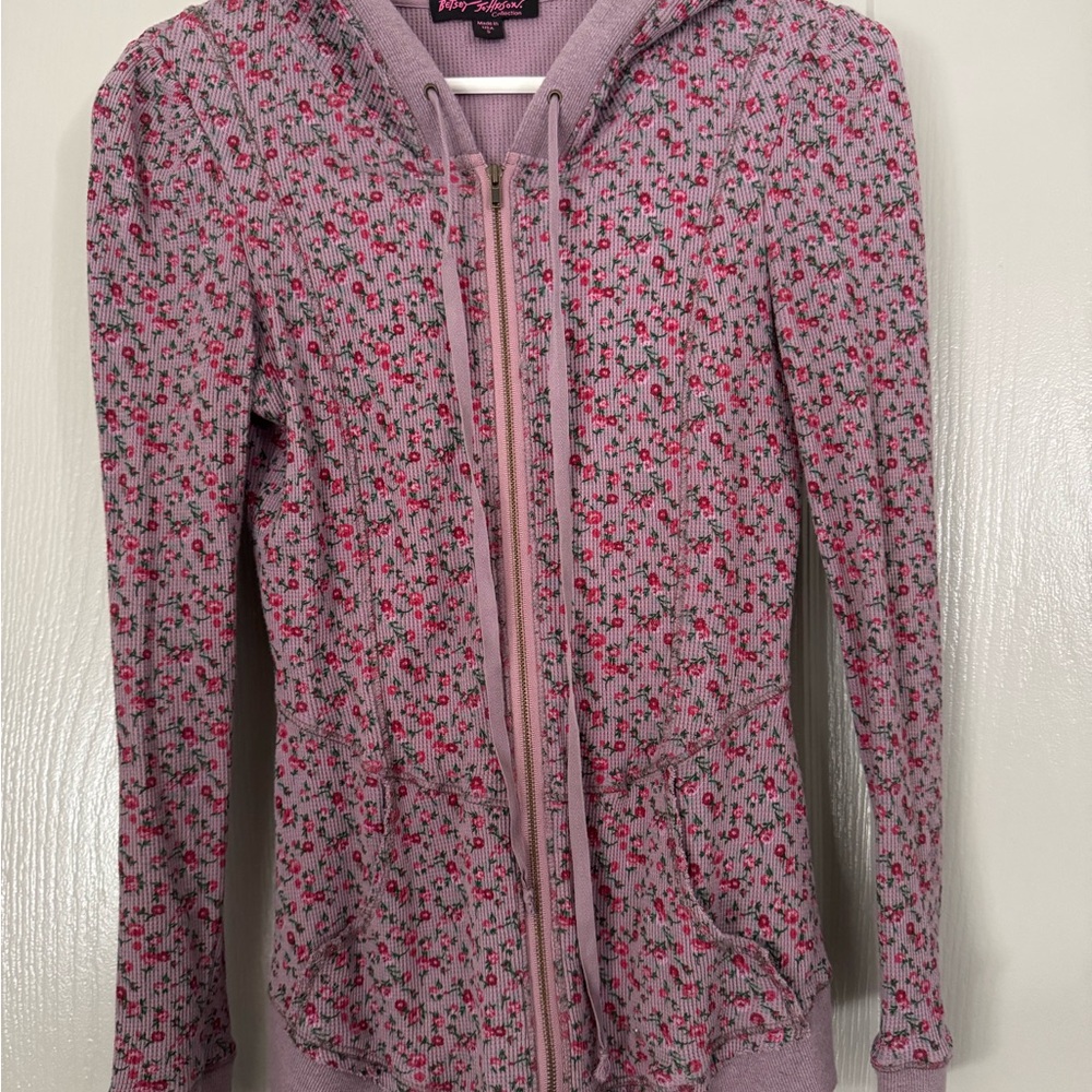 Betsey Johnson Pink Floral Zip-Up Jacket